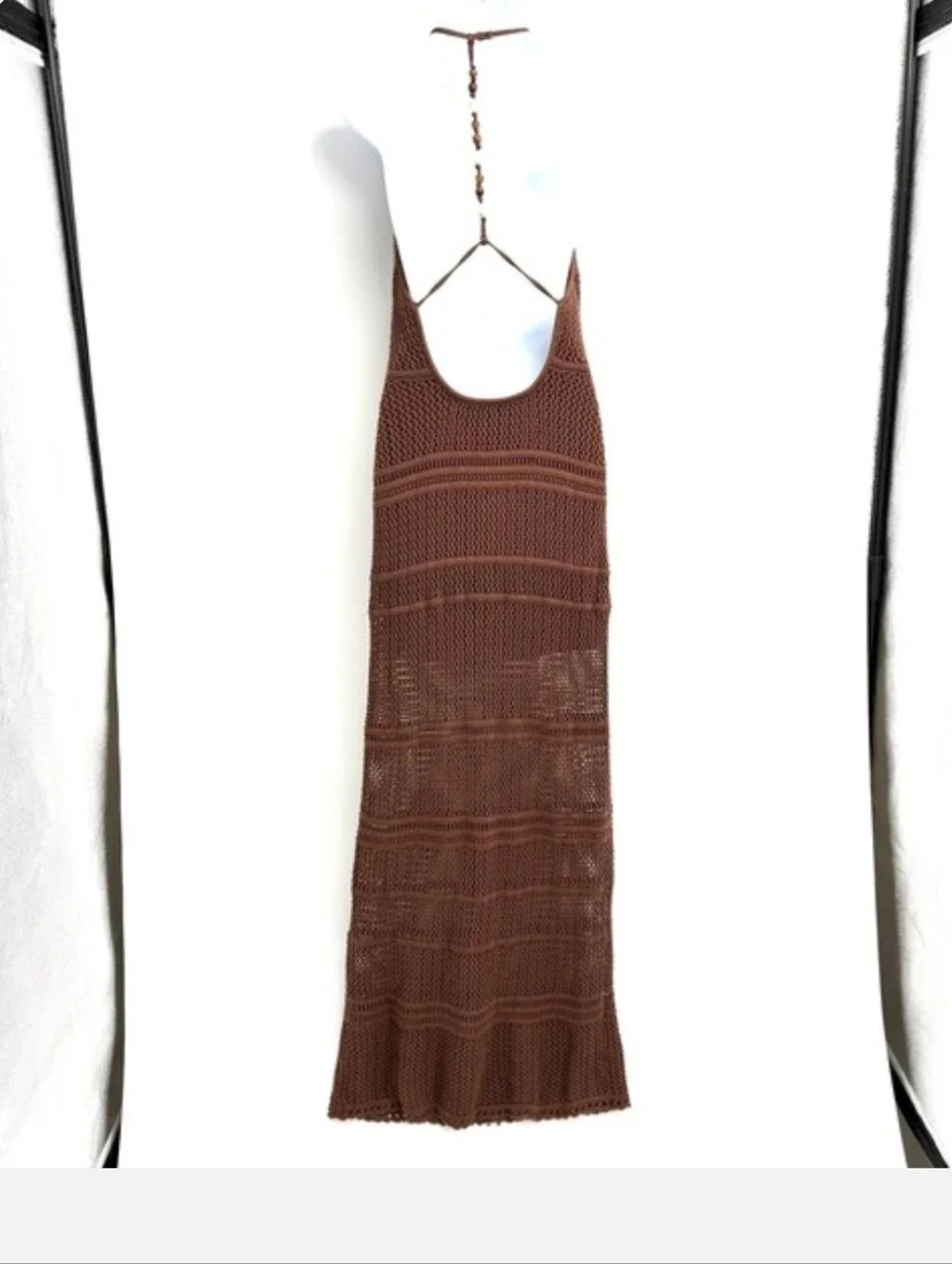 Abercrombie & Fitch Beaded Crochet Style Maxi Dress Halter I Brown Resortwear XL